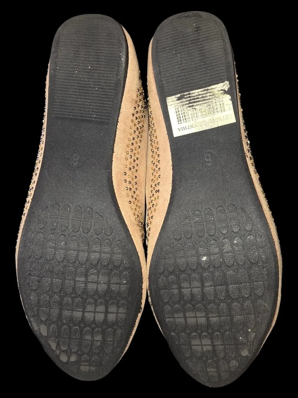 Luo Luo Cynthia Faux Suede Rhinestone Ballet Flats - Tan / Nude - Size 8